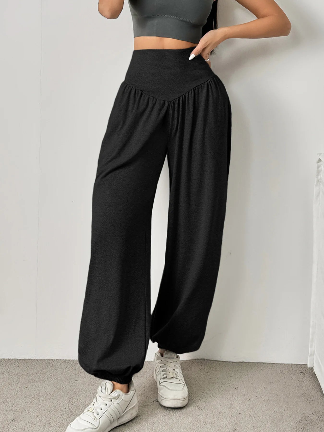 Women's High Waist Lantern Pants – Cuffed Loose Fit Dance & Gym Leggings