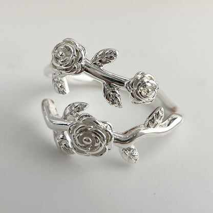925 Sterling Silver Rings for Women Couple Minimalist Handmade Simple Retro Rose Flower Ring Fine Jewelry Gift Prevent Allergy