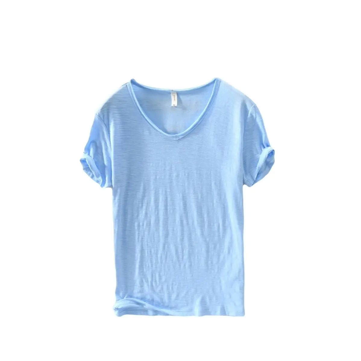 2026 Summer New 100% Cotton White T-shirt Male V-neck