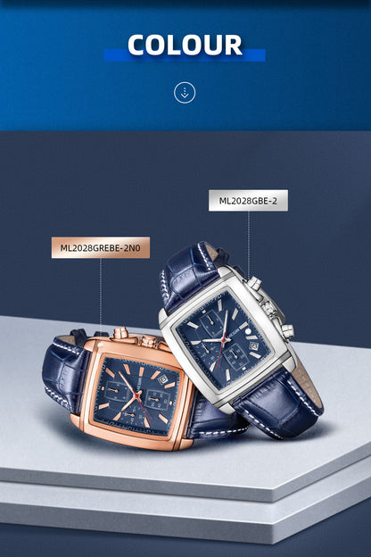 MEGIR Fashion Casual Men Chronograph Quartz Watch Top Brand Military Sport Wristwatch Man Rectangle  Leather Watches Male 2028