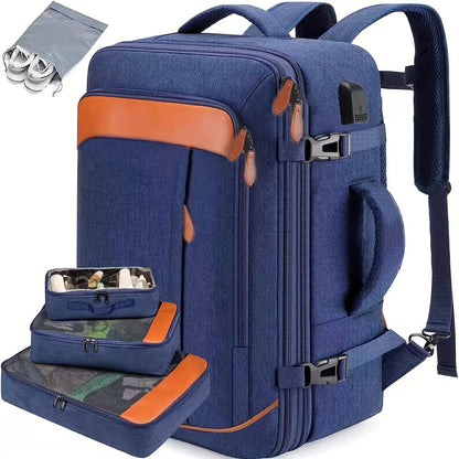 Mochila de viaje con puerto de carga USB, múltiples bolsas organizadoras y compartimento para zapatos, mochila de equipaje de gr