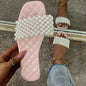 Spring/Summer New Women 2024 Pearl Rhinestone Women's All-Match Casual Slippers Fashion Solid Color Flat Shoes Sandals