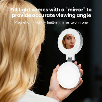 Portable Magnetic Beauty Light with Mirror, USB Rechargeable Selfie Light for Makeup