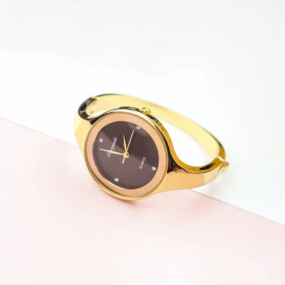 Minimalist Women Cuff Watch Fashion Casual Round Lady Women Bracelet Girls Watches Gold Stainless Steel Quartz Watch Reloj Mujer