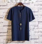 Men's Button Loose Shirts Casual Male V Neck Short Sleeve Harajuku Linen T-shirt Tops ZJFS-1901