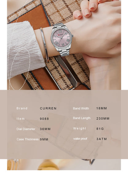 CURREN Luxury Watch Women Ring Necklace Earrings Rhinestone Fashion Wristwatch Female Casual Ladies Watches Bracelet 5PCS Set