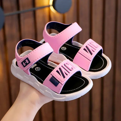 Sandálias simples e generosas para crianças, sapatos de estudantes, calçado casual, desgaste e off, fundo macio fácil, meninos e meninas