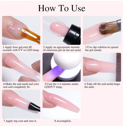 30ML Glitter Poly Nail Gel Hema Free Pink Glitter Acrylic Gel Finger Extension Nail Gel Semi-Permanent Nail Varnish For Manicure