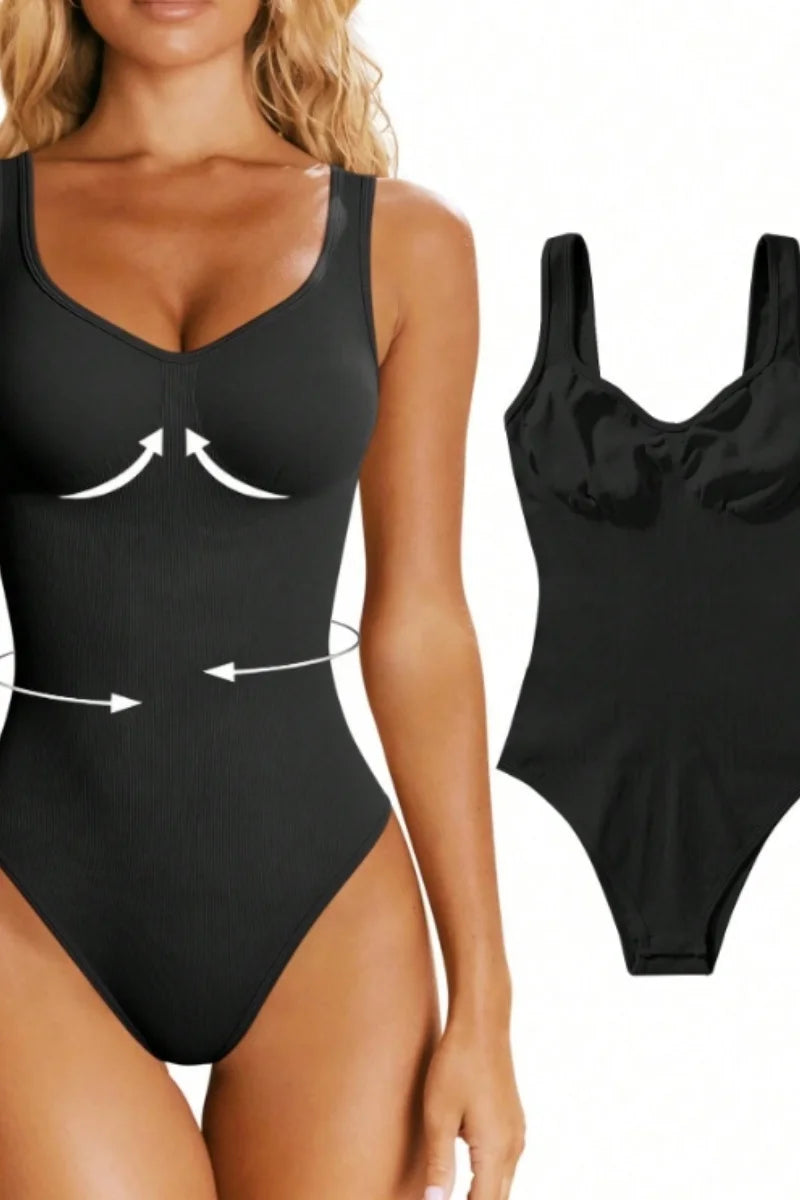 Women's Seamless Yoga Bodysuit – Low Neck Sleeveless Fitness Top