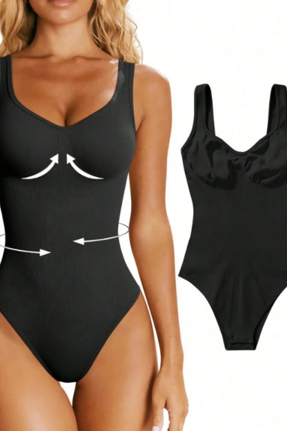 Women's Seamless Yoga Bodysuit – Low Neck Sleeveless Fitness Top