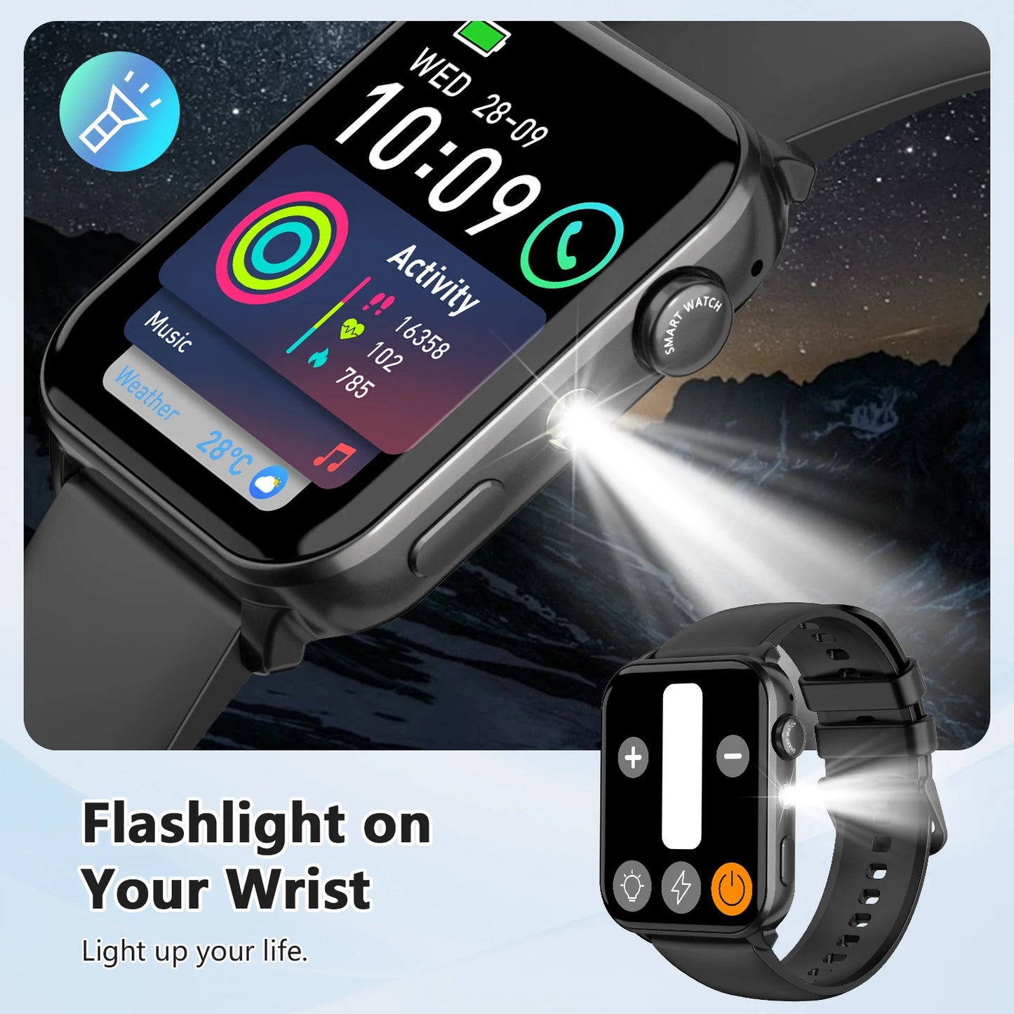 Blackview 2025 R30 Max Smartwatch with Flashlight 1.91'' TFT Screen Health Monitoring Bluetooth Call Watches for Men Women Gifts