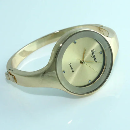 Minimalist Women Cuff Watch Fashion Casual Round Lady Women Bracelet Girls Watches Gold Stainless Steel Quartz Watch Reloj Mujer
