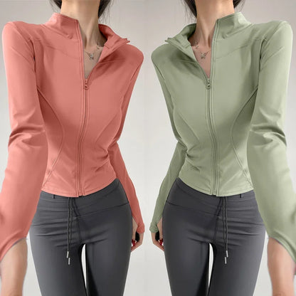Women's Quick-Dry Yoga Jacket – Long Sleeve Slim Fit Zip Running Coat