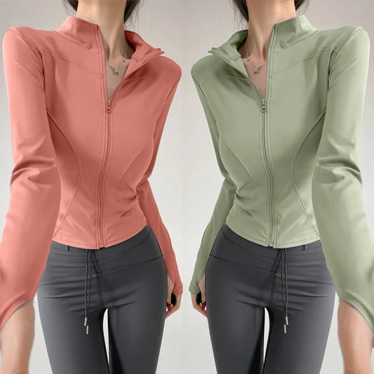 Women's Quick-Dry Yoga Jacket – Long Sleeve Slim Fit Zip Running Coat