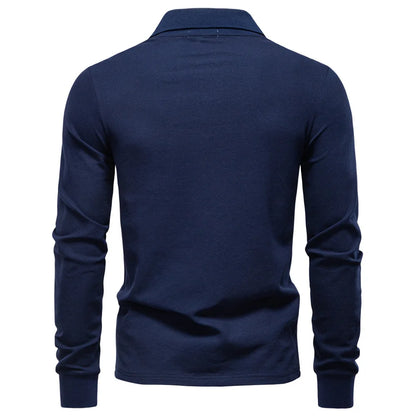 2025 Autumn New Men's Deer Embroidery Cotton Rich Blend Breathable Polo Shirts Long Sleeve Social Business Golf Polo Shirts Male