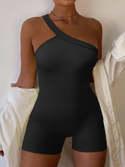 Women's Ribbed Yoga Romper – Spaghetti Strap One-Piece Fitness Jumpsuit