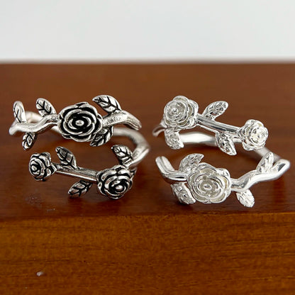 925 Sterling Silver Rings for Women Couple Minimalist Handmade Simple Retro Rose Flower Ring Fine Jewelry Gift Prevent Allergy