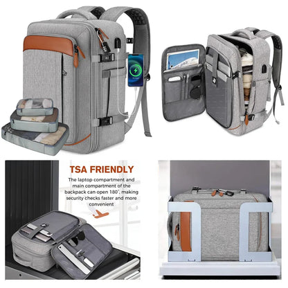 Mochila de viaje con puerto de carga USB, múltiples bolsas organizadoras y compartimento para zapatos, mochila de equipaje de gr