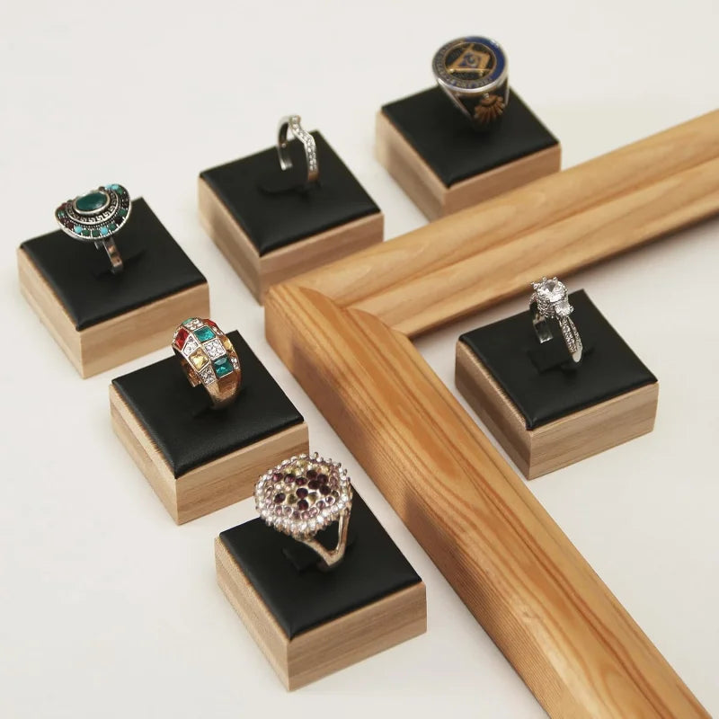 Wooden Ring Display Stand Rings Organizer Jewelry Holder Jewelry Show Props Jewelry Box Packaging Leather And Velvet Case