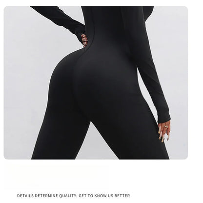 Nylon Yarn Zipper Long-sleeved Flare Pants Yoga One-piece Clothes Tight Fitness Sportswear Women's Jumpsuits