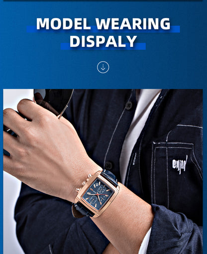MEGIR Fashion Casual Men Chronograph Quartz Watch Top Brand Military Sport Wristwatch Man Rectangle  Leather Watches Male 2028