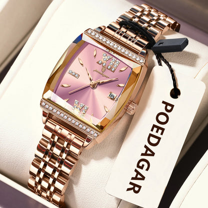 POEDAGAR Elegant Woman Watches High Quality Date Waterproof Luxury Ladies Watch Stainless Steel Casual Quartz Women's Wristwatch