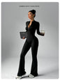 Nylon Yarn Zipper Long-sleeved Flare Pants Yoga One-piece Clothes Tight Fitness Sportswear Women's Jumpsuits