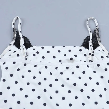 New Lace Splicing Lace Camisole Top Polka Dot Sleeveless Design Polka Dot Top Trendy Slim Fit Top Y2K Fashion