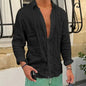 Spring Autumn Men's Cotton Linen Shirt Long Sleeve Casual Solid Color Slim Fit Lapel Simple Style Male Breathable Button Tops
