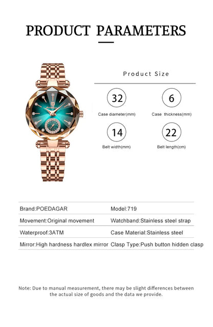 POEDAGAR Elegant Luxury Women's Quartz Watches Waterproof Stainless Steel Watch for Woman Casual Fashion Ladies Wristwatch reloj
