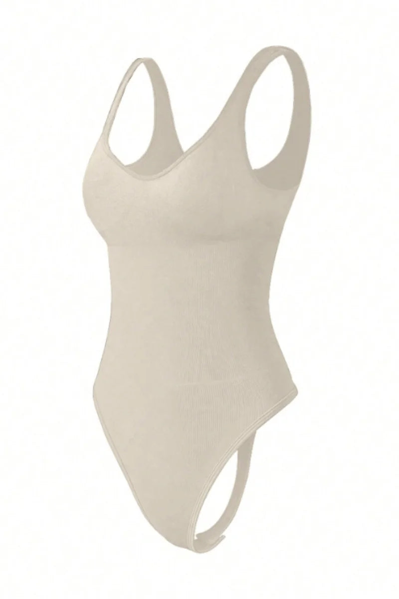 Women's Seamless Yoga Bodysuit – Low Neck Sleeveless Fitness Top