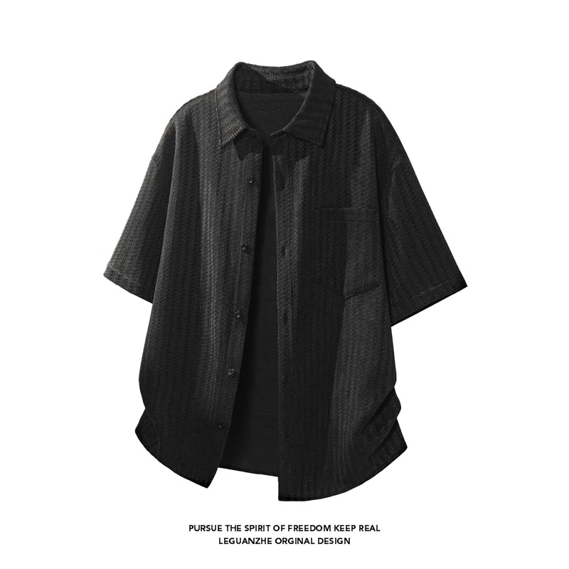 LEGIBLE Summer Shirts Men Loose Thin Cotton Short Sleeve Shirts Male Fashion Stand Solid Color 4XL 5XL