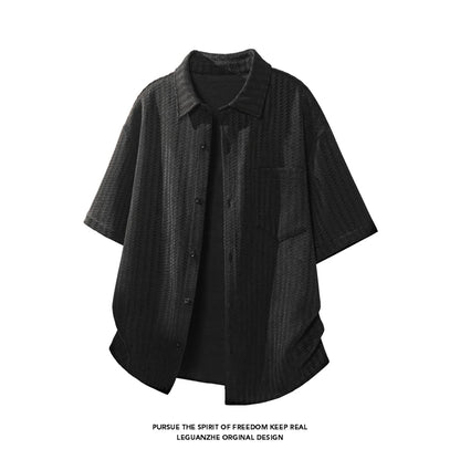 LEGIBLE Summer Shirts Men Loose Thin Cotton Short Sleeve Shirts Male Fashion Stand Solid Color 4XL 5XL