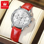 OLEVS 9933 Women' Watches Luxury Brand Diamond Quartz Wristwatch Waterproof Luminous   Leather Strap Multifunction Ladies Watch