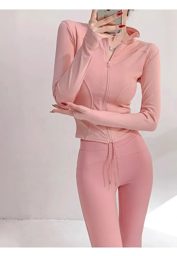 Women's Quick-Dry Yoga Jacket – Long Sleeve Slim Fit Zip Running Coat