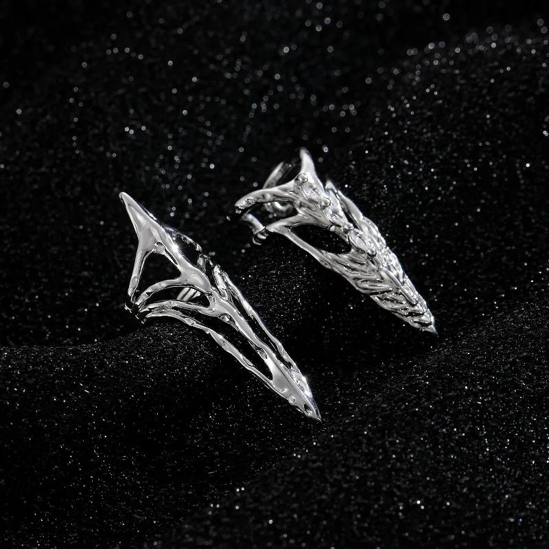 Punk Metal Nail Cover Bone Ring for Women Gothic Rock Machinery Manicure Fingertip Ring Finger Rings Cosplay Jewelry Set Gift