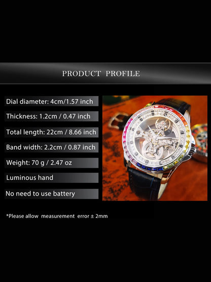AOKULASIC Luxury Skeleton Automatic Watch for Men Fashion Black Leather Strap Luminous Hands Business Mechanical Mens Watches