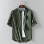 LEGIBLE Summer Shirts Men Loose Thin Cotton Short Sleeve Shirts Male Fashion Stand Solid Color 4XL 5XL
