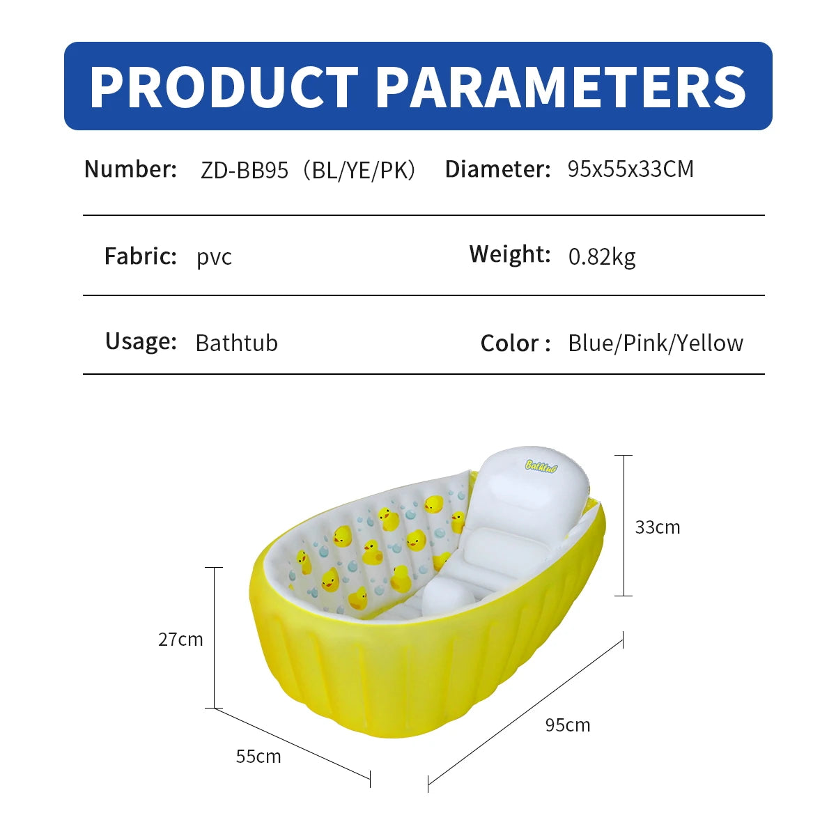 Inflatable Bathtub Pool for Sitting up, Blow up Portable Non-slip Baby Toddler Bathtub for Kids