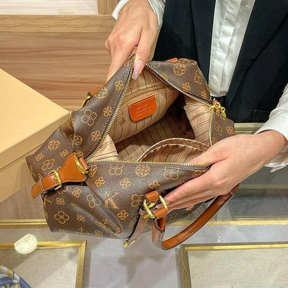 Handbag 2026 new retro printed versatile travel large capacity shoulder bag Boston crossbody bag multiple compartments