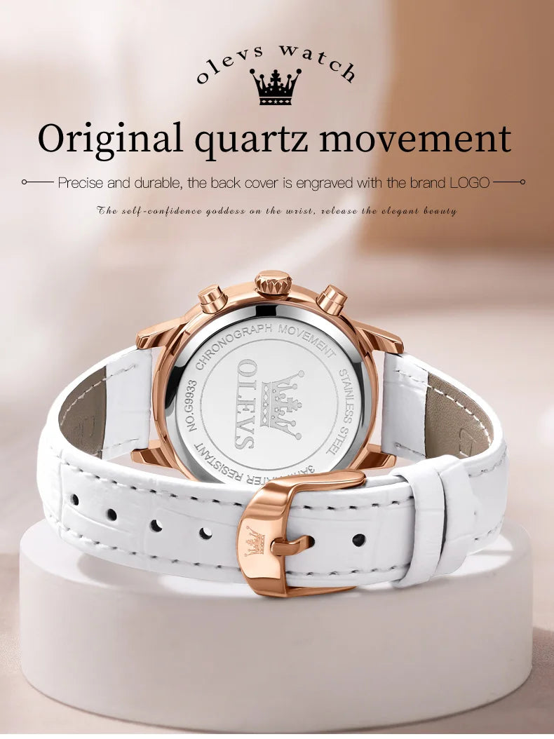 OLEVS 9933 Women' Watches Luxury Brand Diamond Quartz Wristwatch Waterproof Luminous   Leather Strap Multifunction Ladies Watch