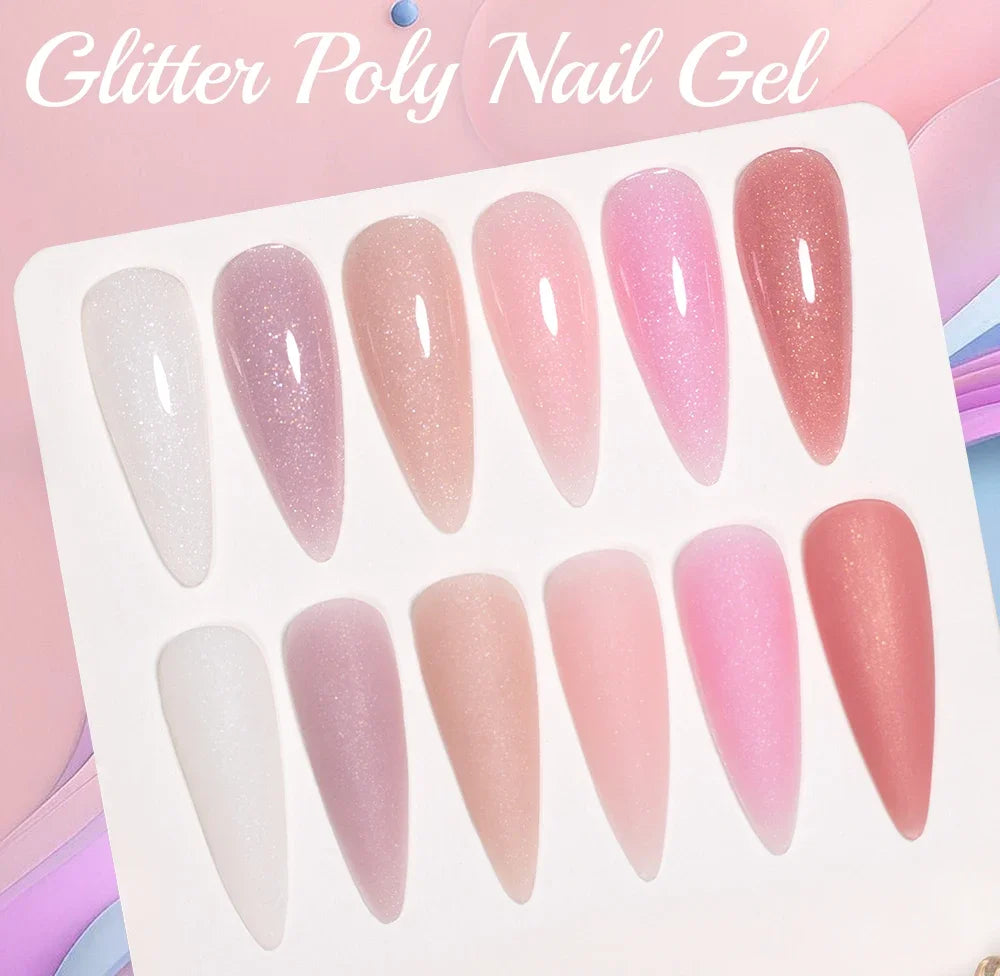 30ML Glitter Poly Nail Gel Hema Free Pink Glitter Acrylic Gel Finger Extension Nail Gel Semi-Permanent Nail Varnish For Manicure