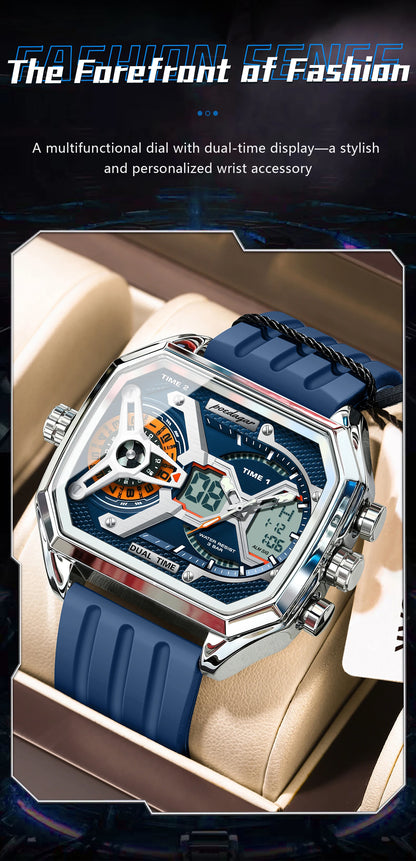 POEDAGAR Luxury Men Wristwatch Date Week Luminous LED Quartz Man Clock Silicone Strap Electronic Dual Time Fashion Men's Watches