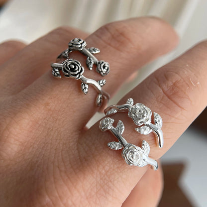 925 Sterling Silver Rings for Women Couple Minimalist Handmade Simple Retro Rose Flower Ring Fine Jewelry Gift Prevent Allergy