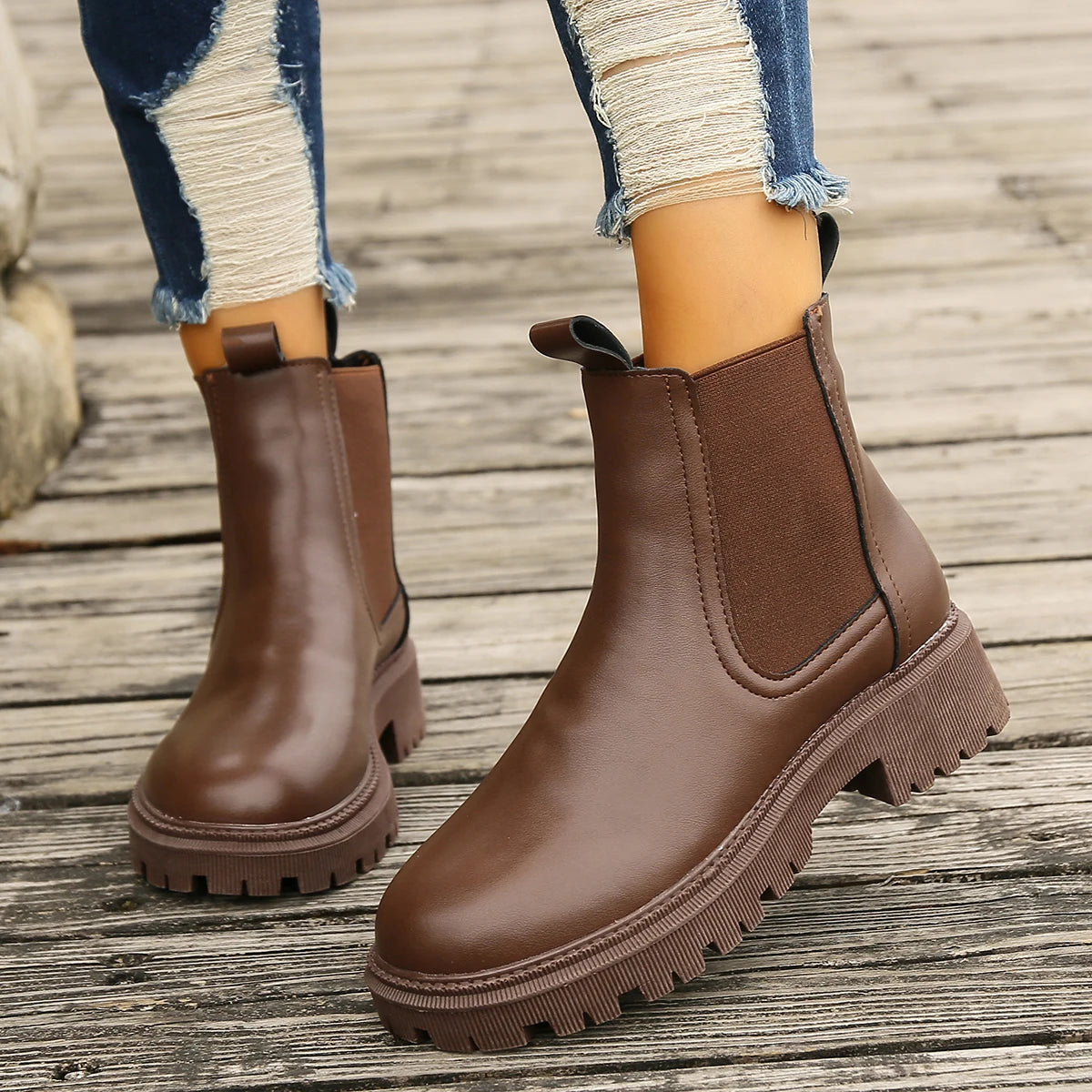 New Autumn Winter Chelsea Boots Women Platform Brown Black Beige White Ankle Boots for Women Fur Short Chunky Punk Gothic Shoes