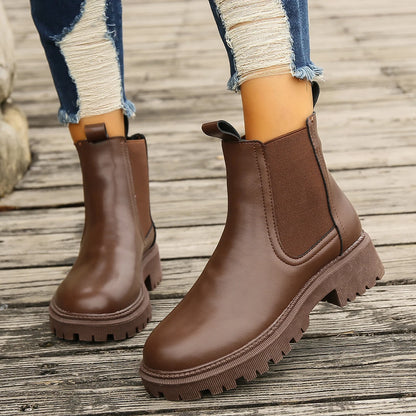 New Autumn Winter Chelsea Boots Women Platform Brown Black Beige White Ankle Boots for Women Fur Short Chunky Punk Gothic Shoes