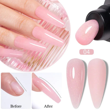 30ML Glitter Poly Nail Gel Hema Free Pink Glitter Acrylic Gel Finger Extension Nail Gel Semi-Permanent Nail Varnish For Manicure