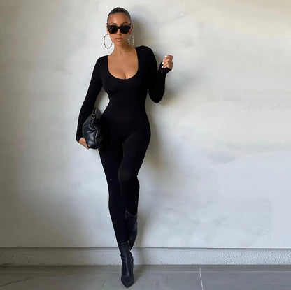Women's Bodycon Jumpsuit – Long Sleeve Slim Fit Romper