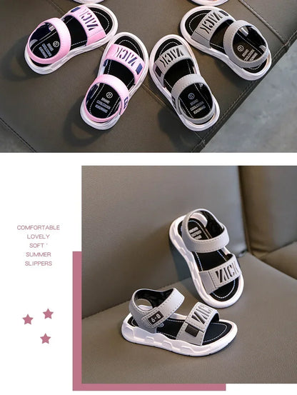 Sandálias simples e generosas para crianças, sapatos de estudantes, calçado casual, desgaste e off, fundo macio fácil, meninos e meninas