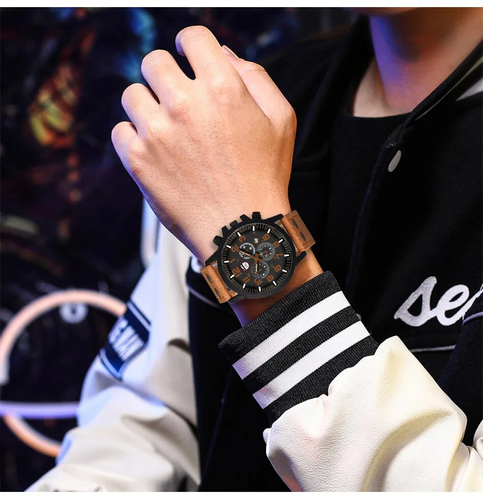 Luxury Brand Watch Men Leather Sports Watches Men's Army Military Quartz Wristwatch Male Clock Relogio Masculino Reloj Hombre